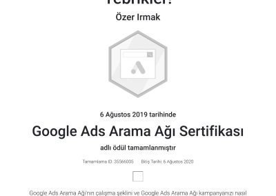 Google ADS ARama Ağı Sertifikası